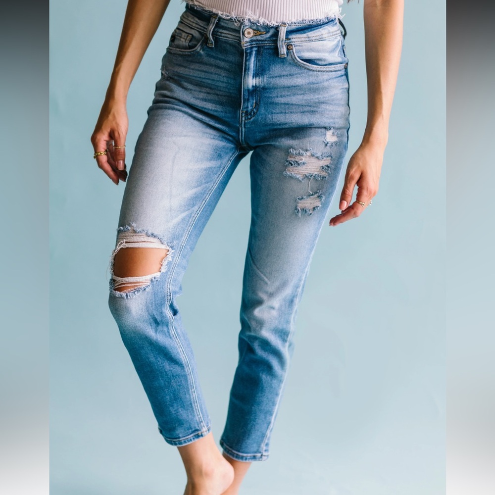 KanCan Light Blue Distressed Ankle Jeans - Love Me Straight Leg KanCan Jeans